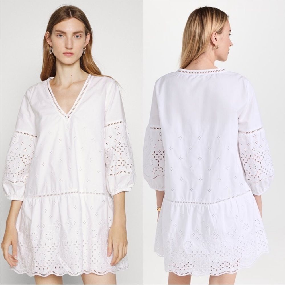 Club Monaco NWT Eyelet Cottage core Mini Dress White Size Small